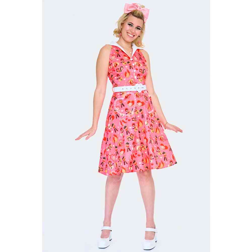 Voodoo Vixen - Western Heart Print Flare Kleid - Mehrfarben